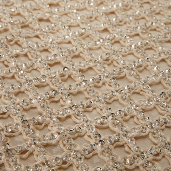 Sequin Embellished Crochet Sheath Dress Neutral Size 12 - Picture 2 of 3